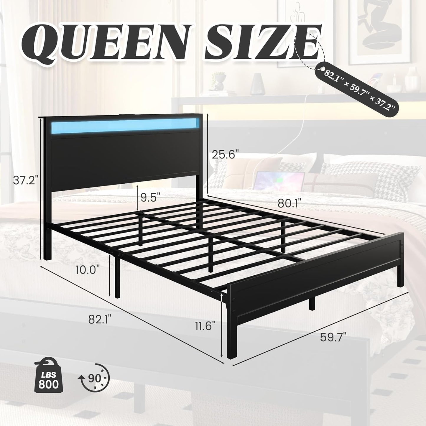 Queen Bed Frame with Headboard & Footboard