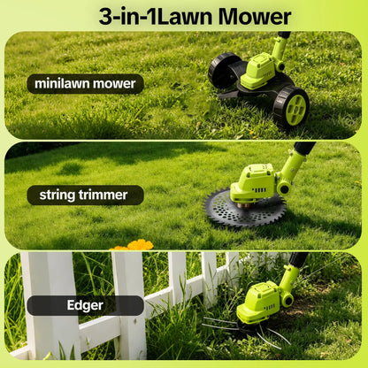 Cordless 3-in-1 Lawn Mower Tool,21V Cordless Lawn Mower Trimmer