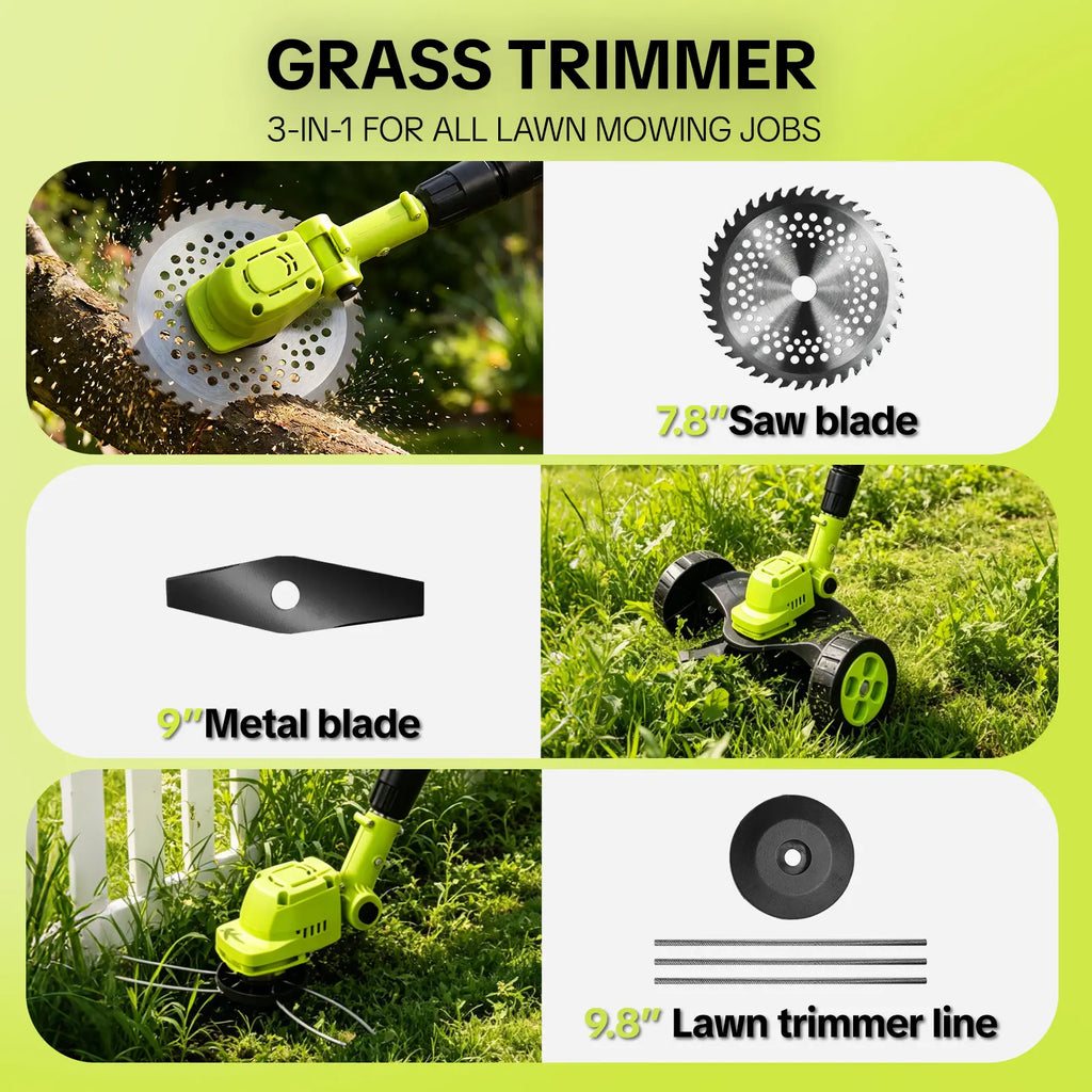 Cordless 3-in-1 Lawn Mower Tool,21V Cordless Lawn Mower Trimmer