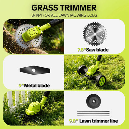 Cordless 3-in-1 Lawn Mower Tool,21V Cordless Lawn Mower Trimmer