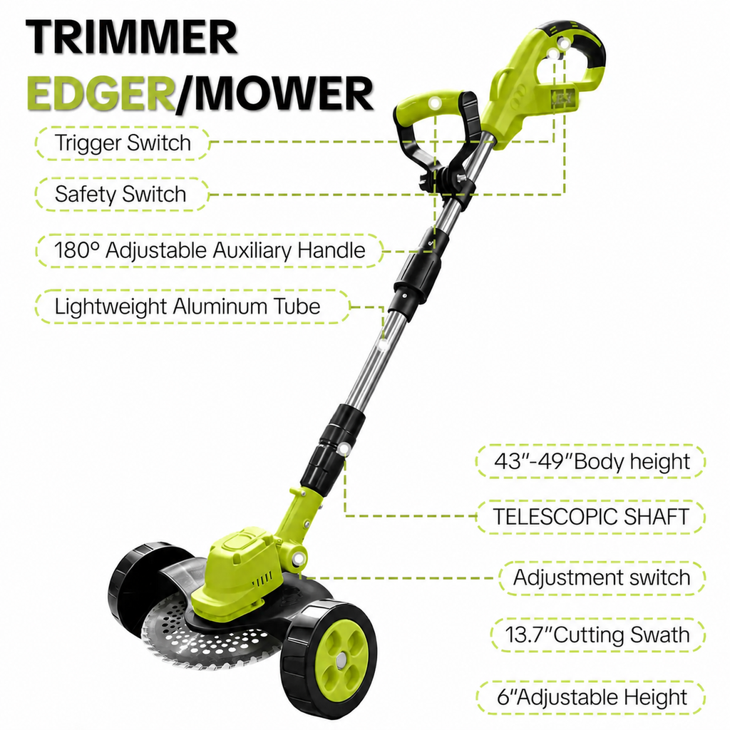 Cordless 3-in-1 Lawn Mower Tool,21V Cordless Lawn Mower Trimmer