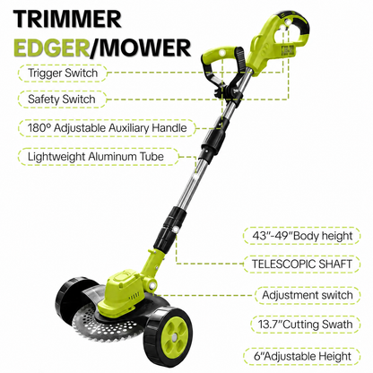 Cordless 3-in-1 Lawn Mower Tool,21V Cordless Lawn Mower Trimmer